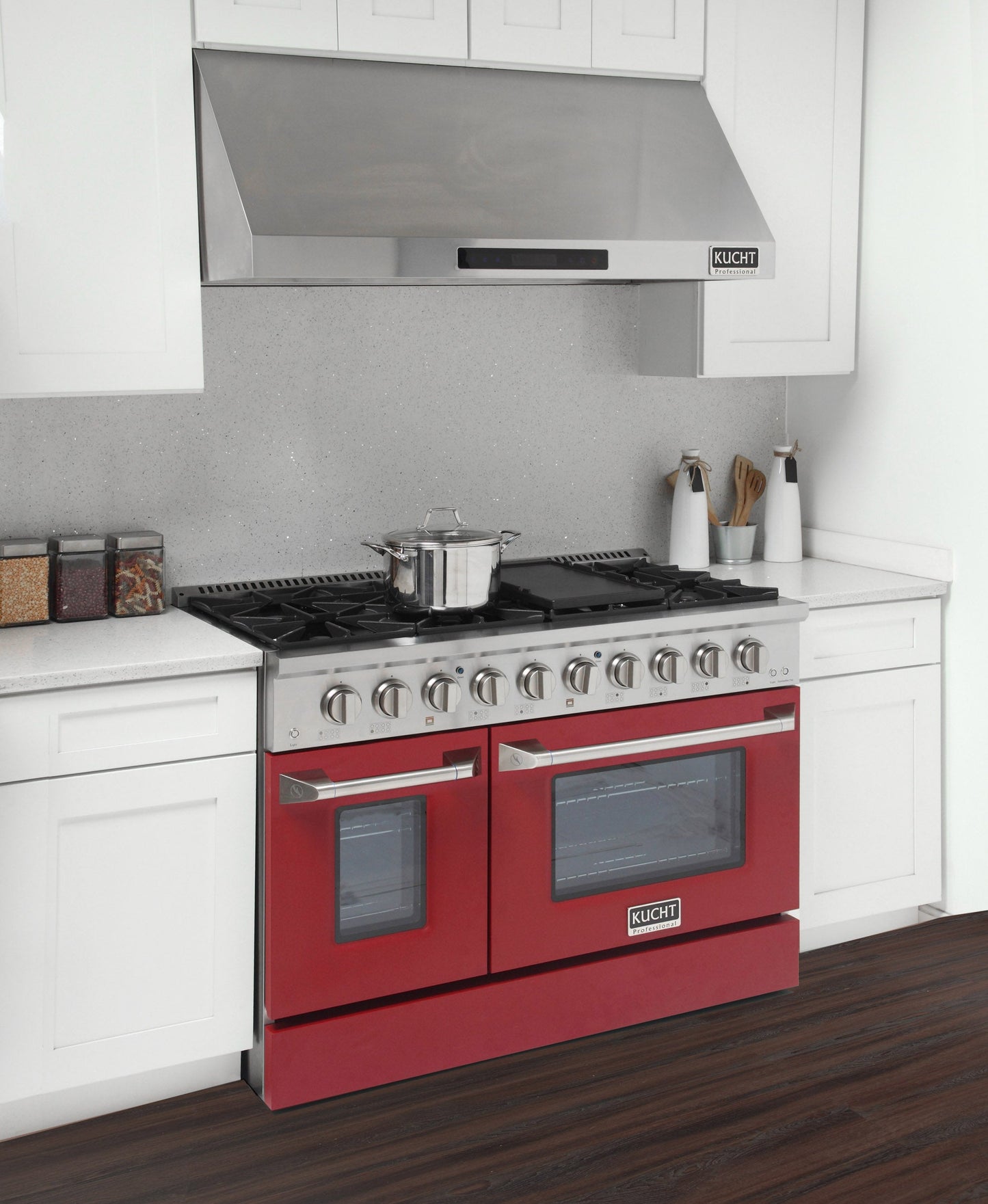 KUCHT Professional 48 in. 6.7 cu. ft. Dual Fuel Range for Natural Gas with Sealed Burners Griddle Grill and Two Ovens One Convection in Stainless Steel