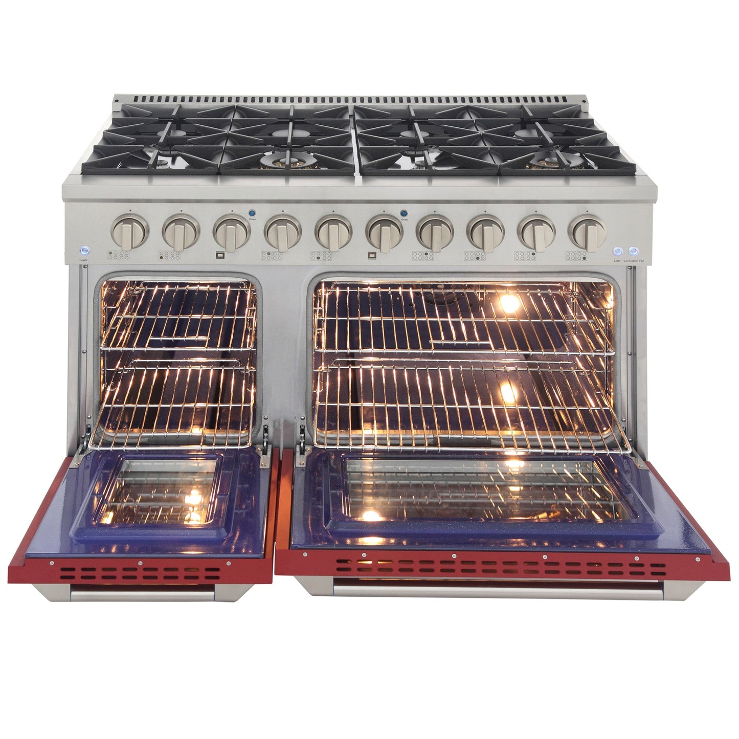 KUCHT Professional 48 in. 6.7 cu. ft. Natural Gas Range with Sealed Burners, Griddle/Grill and Two Ovens - One Convection - in Stainless Steel