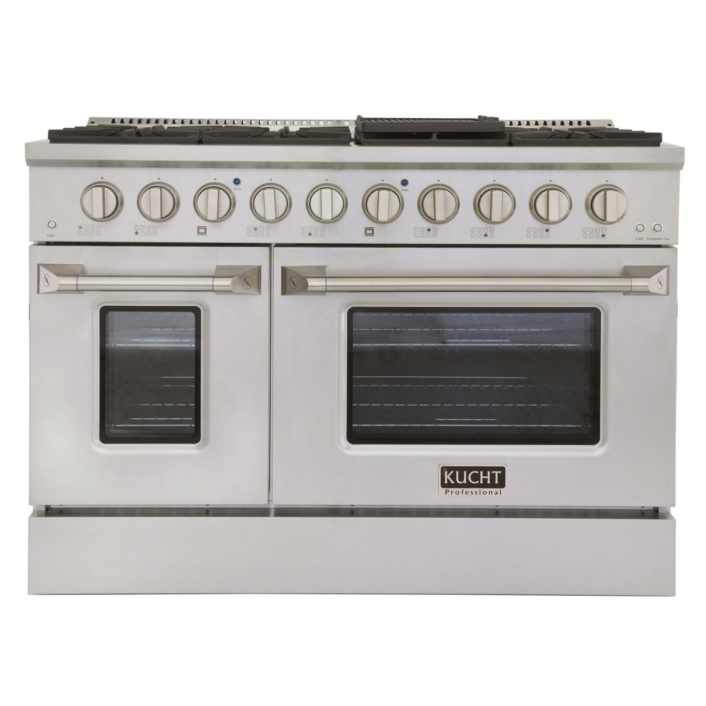 KUCHT Professional 48 in. 6.7 cu. ft. Natural Gas Range with Sealed Burners, Griddle/Grill and Two Ovens - One Convection - in Stainless Steel