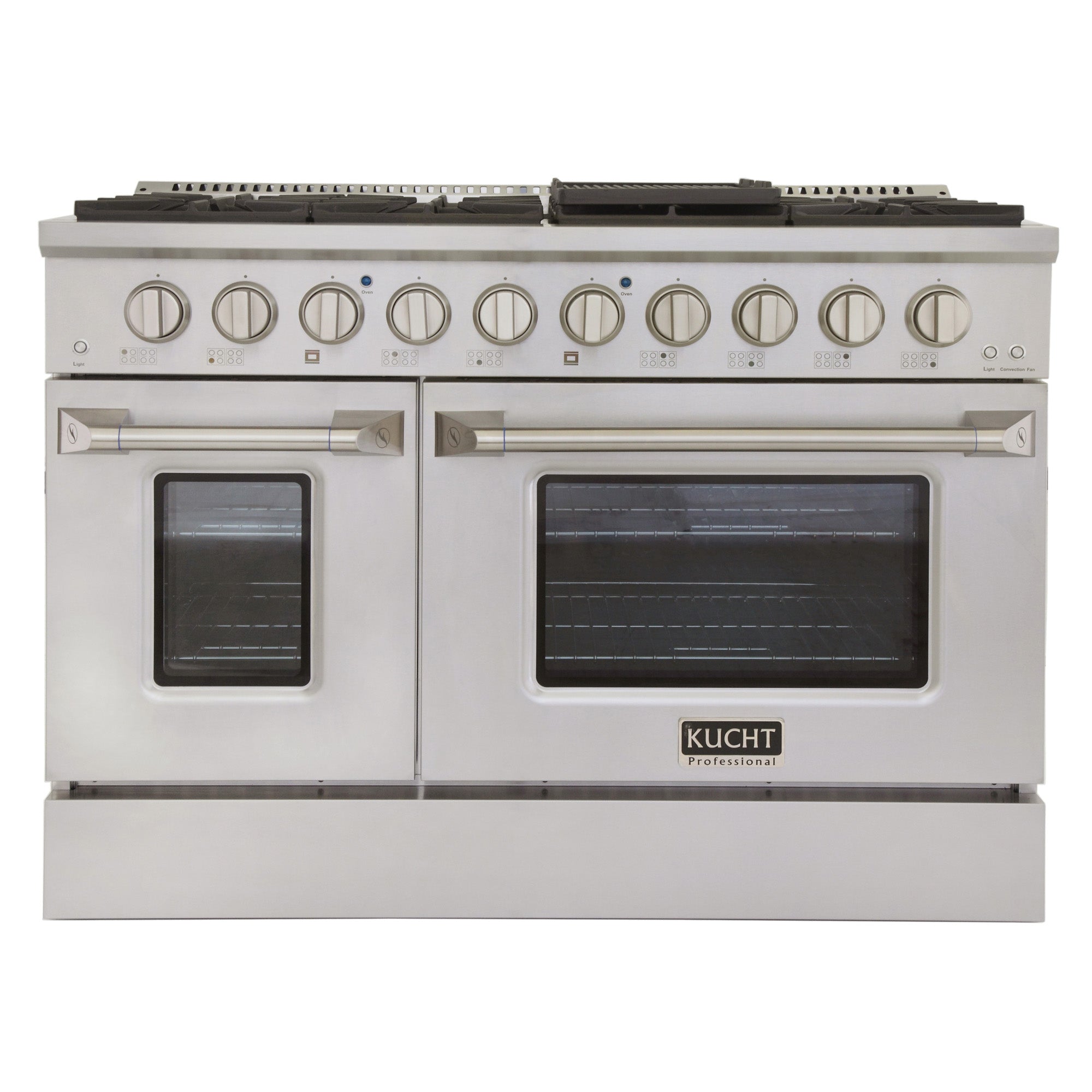KUCHT Professional 48 in. 6.7 cu. ft. Dual Fuel Range for Natural Gas with Sealed Burners Griddle Grill and Two Ovens One Convection in Stainless Steel