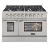 KUCHT Professional 48 in. 6.7 cu. ft. Propane Gas Range with Sealed Burners, Griddle/Grill and Two Ovens - One Convection - in Stainless Steel