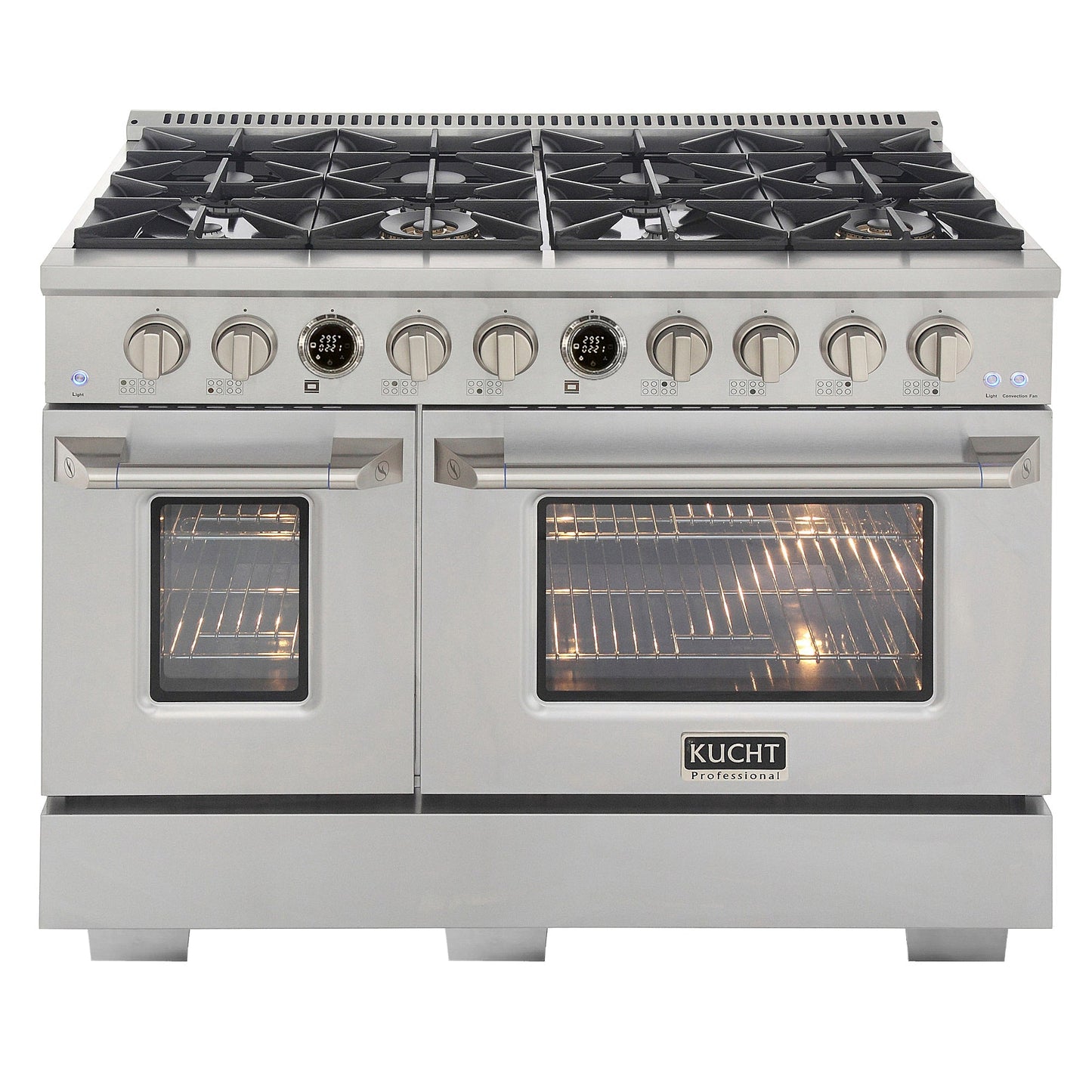 48 in. 6.7 cu. ft. 8 Burners Dual Fuel Range for Natural Gas in Stainless Steel with Kucht Horus Thermostat