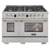 48 in. 6.7 cu. ft. 8 Burners Dual Fuel Range for Propane Gas in Stainless Steel with Kucht Horus Thermostat
