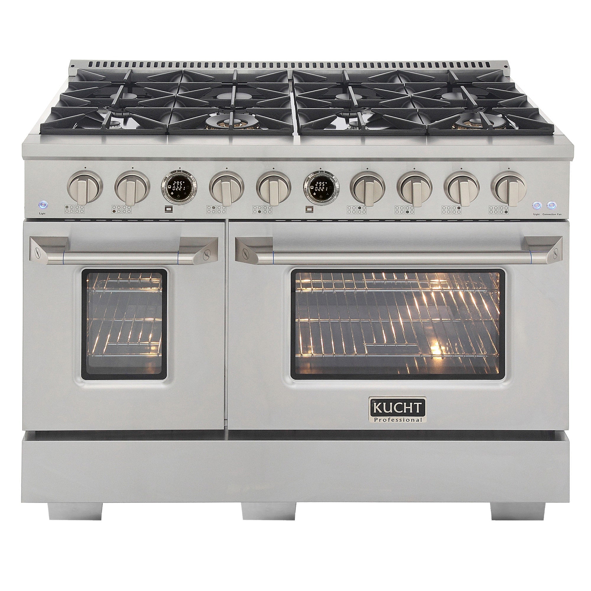 48 in. 6.7 cu. ft. 8 Burners Dual Fuel Range for Propane Gas in Stainless Steel with Kucht Horus Thermostat