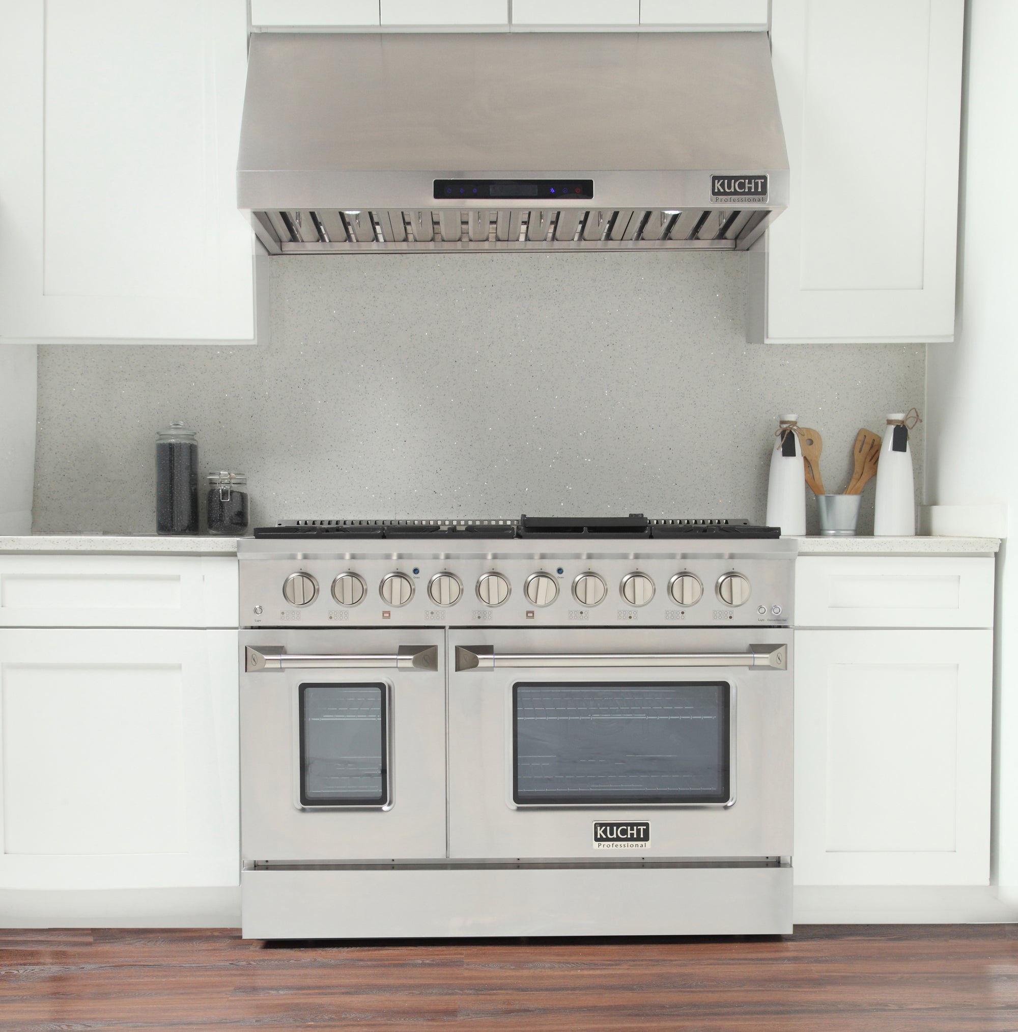 KUCHT Professional 48 in. 6.7 cu. ft. Dual Fuel Range for Propane Gas with Sealed Burners Griddle Grill and Two Ovens One Convection in Stainless Steel