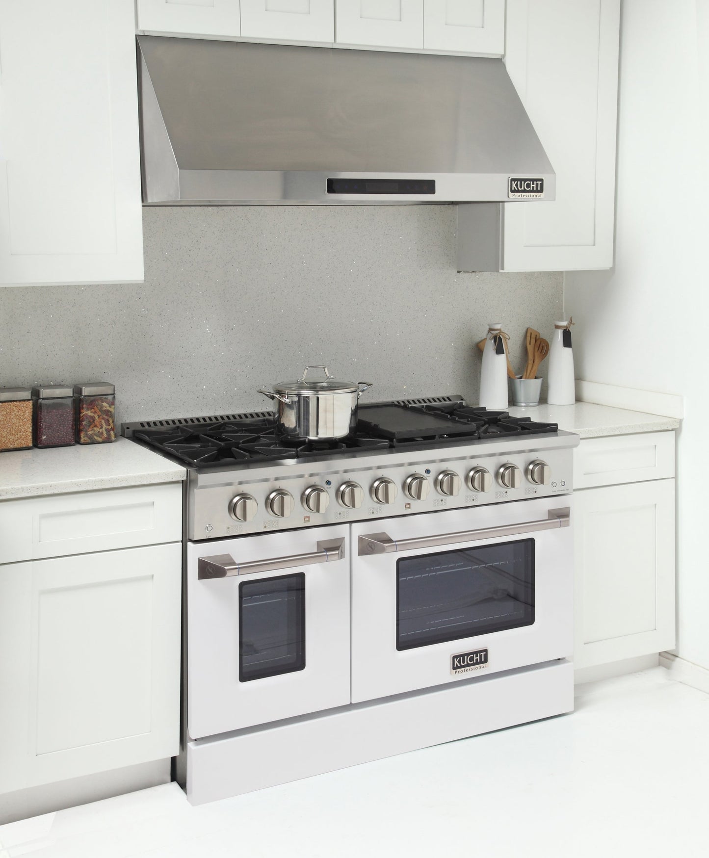 KUCHT Professional 48 in. 6.7 cu. ft. Dual Fuel Range for Natural Gas with Sealed Burners Griddle Grill and Two Ovens One Convection in Stainless Steel
