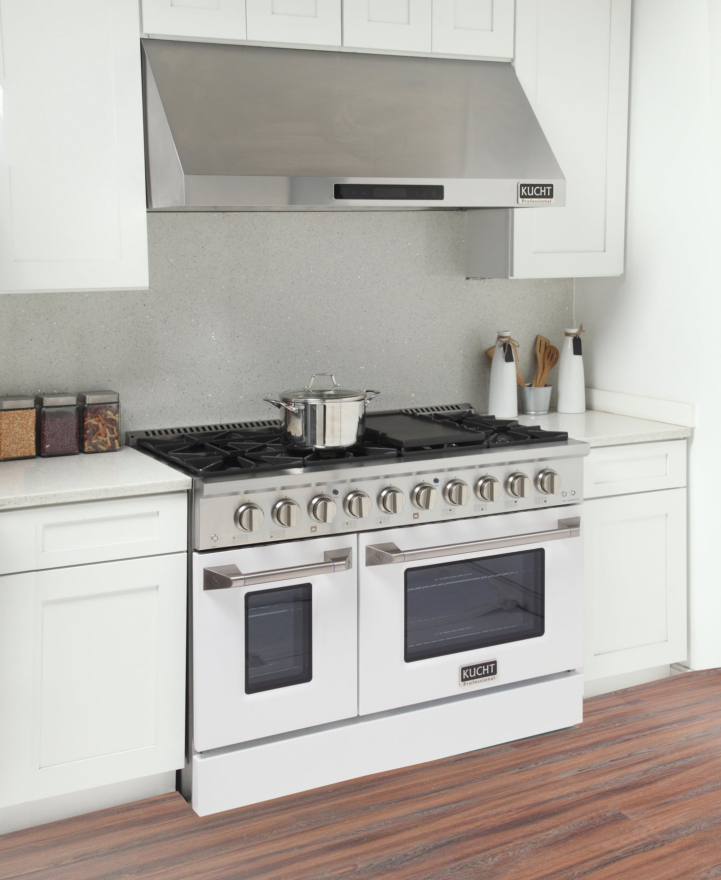 KUCHT Professional 48 in. 6.7 cu. ft. Dual Fuel Range for Natural Gas with Sealed Burners Griddle Grill and Two Ovens One Convection in Stainless Steel