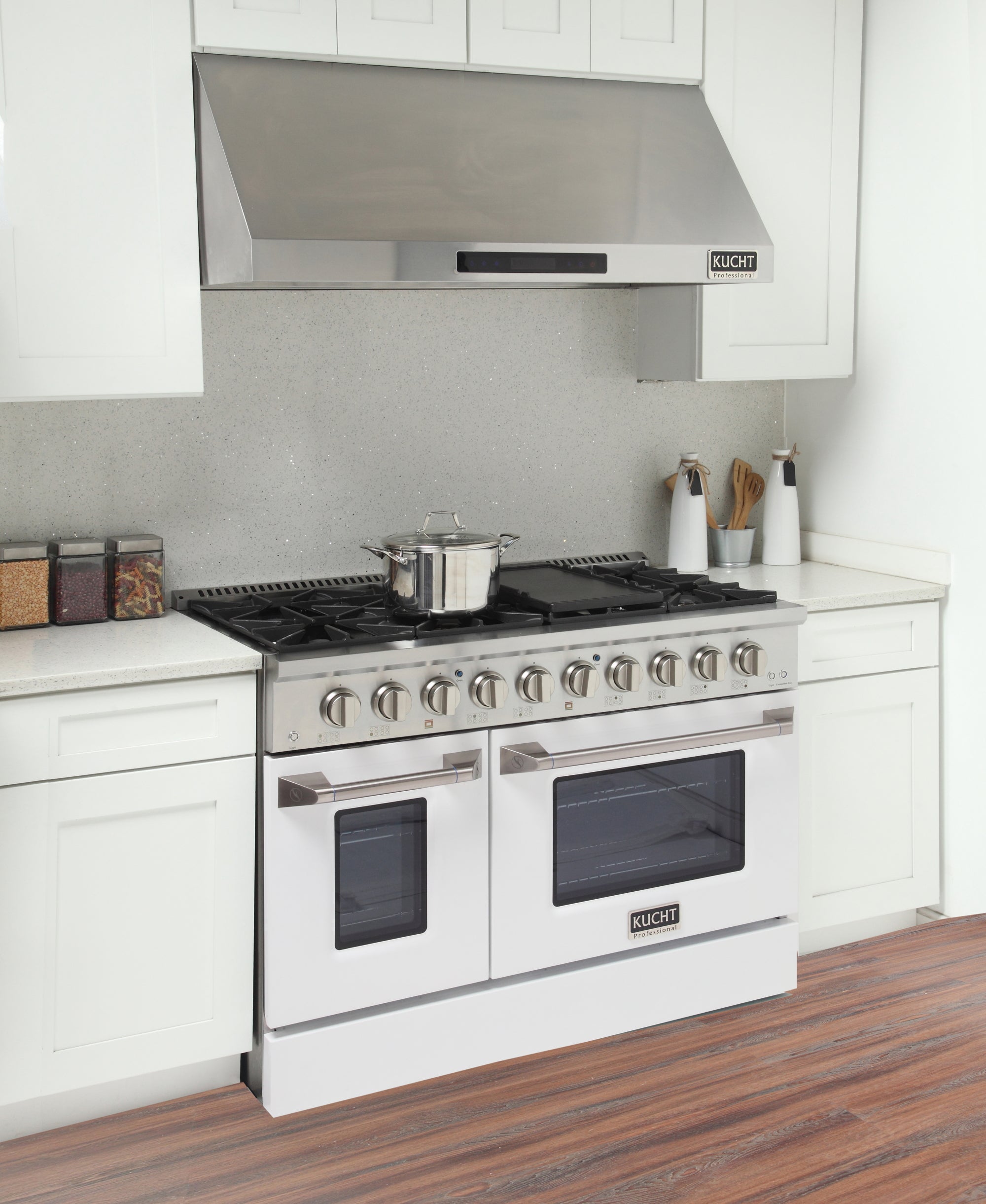 KUCHT Professional 48 in. 6.7 cu. ft. Dual Fuel Range for Natural Gas with Sealed Burners Griddle Grill and Two Ovens One Convection in Stainless Steel