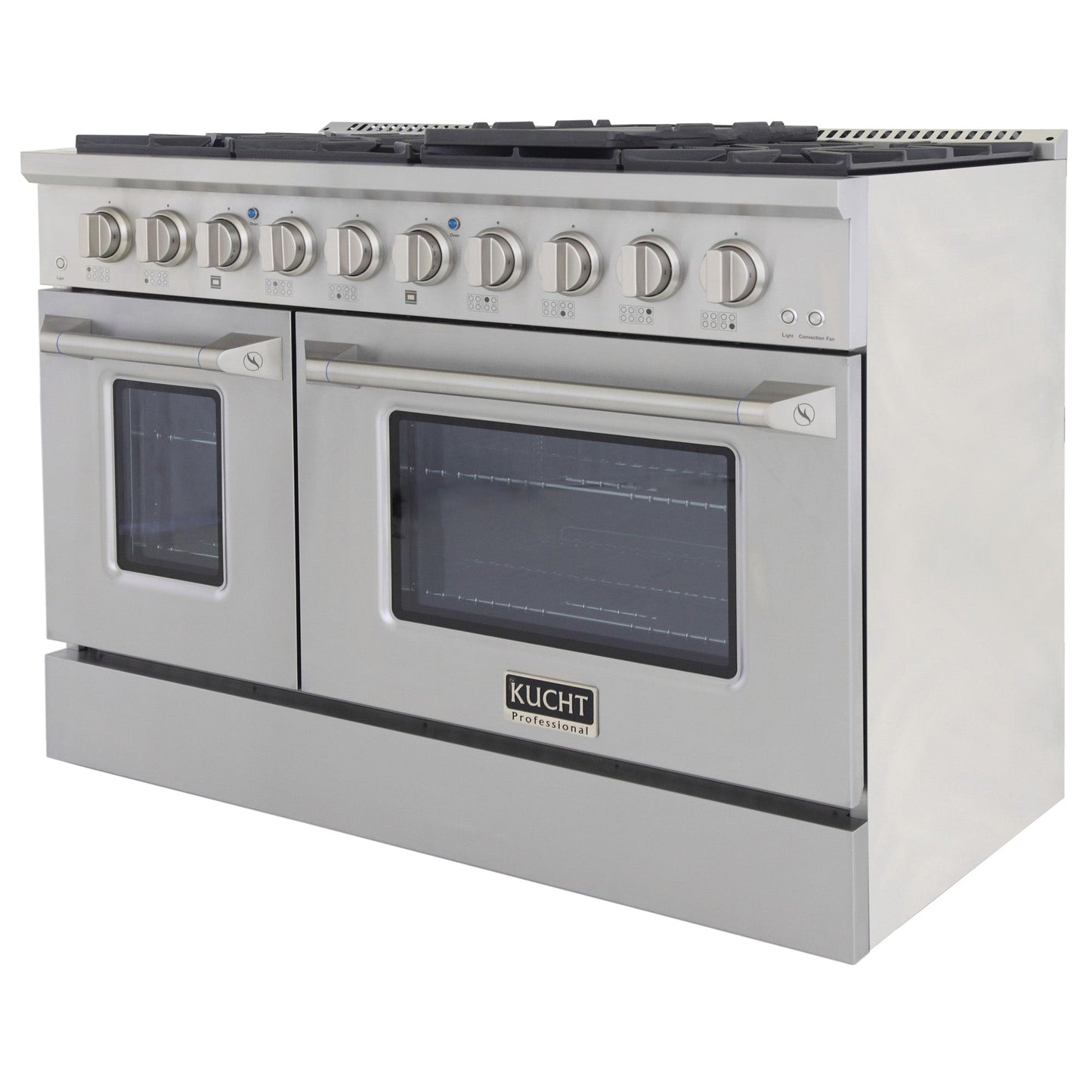 KUCHT Professional 48 in. 6.7 cu. ft. Dual Fuel Range for Natural Gas with Sealed Burners Griddle Grill and Two Ovens One Convection in Stainless Steel