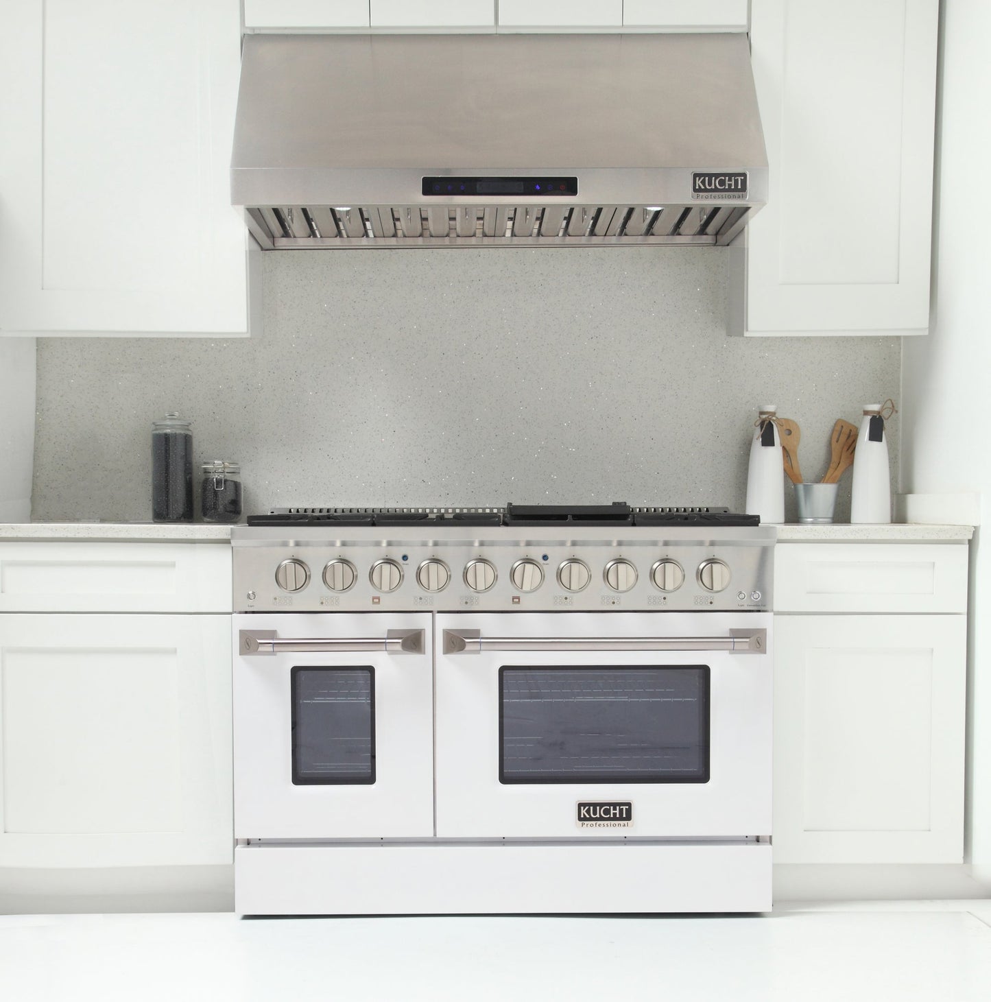 KUCHT Professional 48 in. 6.7 cu. ft. Dual Fuel Range for Natural Gas with Sealed Burners Griddle Grill and Two Ovens One Convection in Stainless Steel