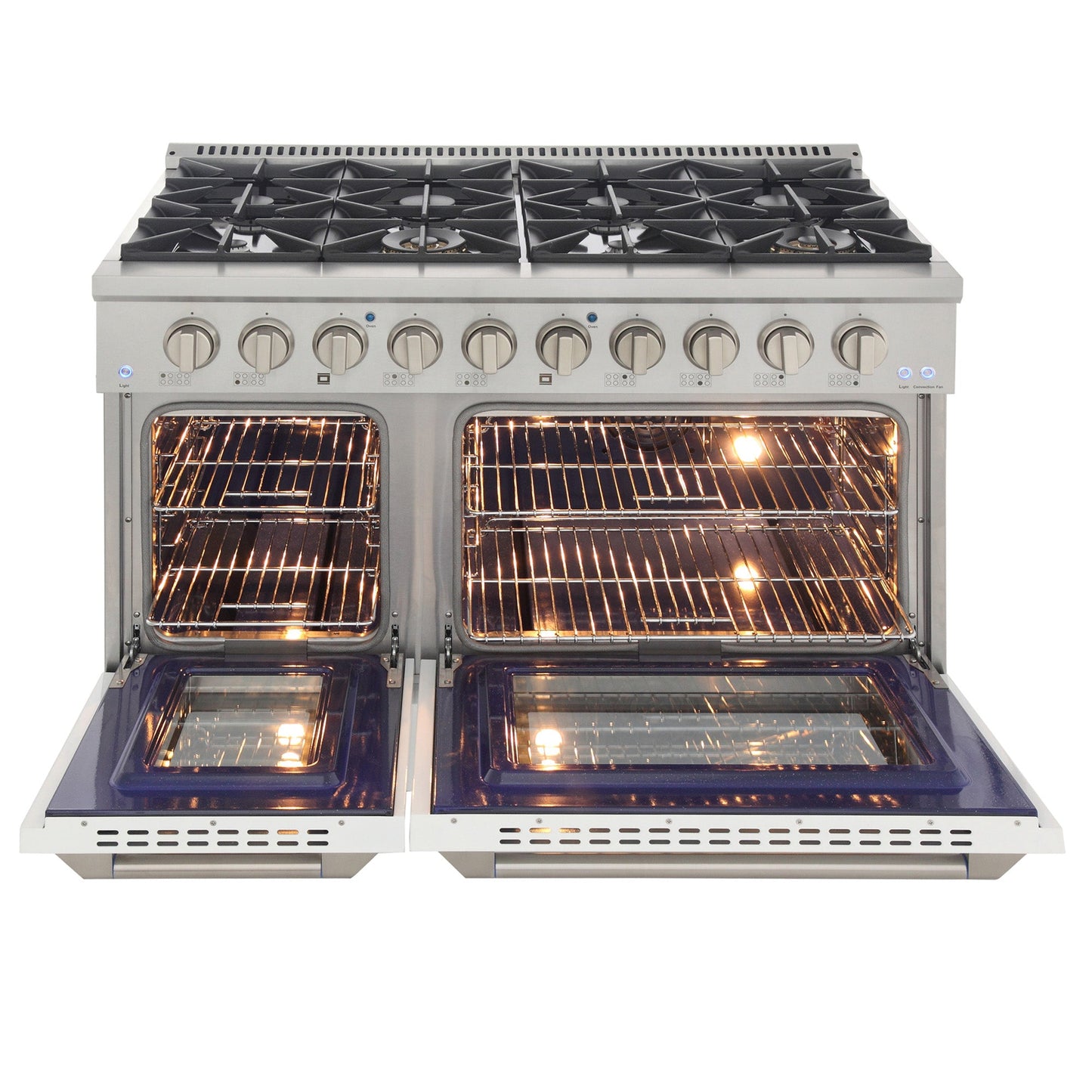 KUCHT Professional 48 in. 6.7 cu. ft. Dual Fuel Range for Natural Gas with Sealed Burners Griddle Grill and Two Ovens One Convection in Stainless Steel