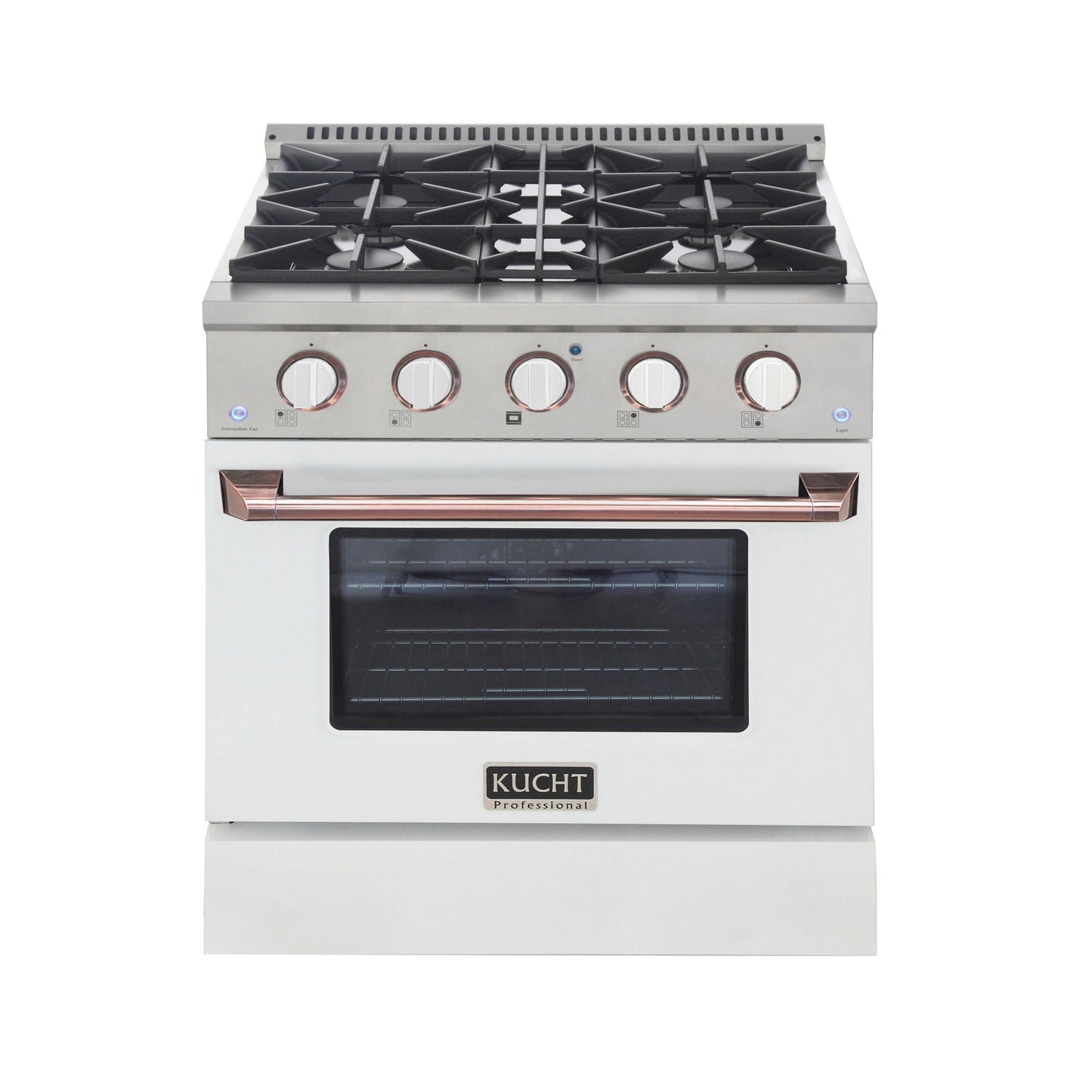 KUCHT Professional 30 in. 4.2 cu. ft.¨Propane Gas Range with Sealed Burners and Convection Oven in Stainless Steel with White Oven Door, White Knobs and Knob Rings