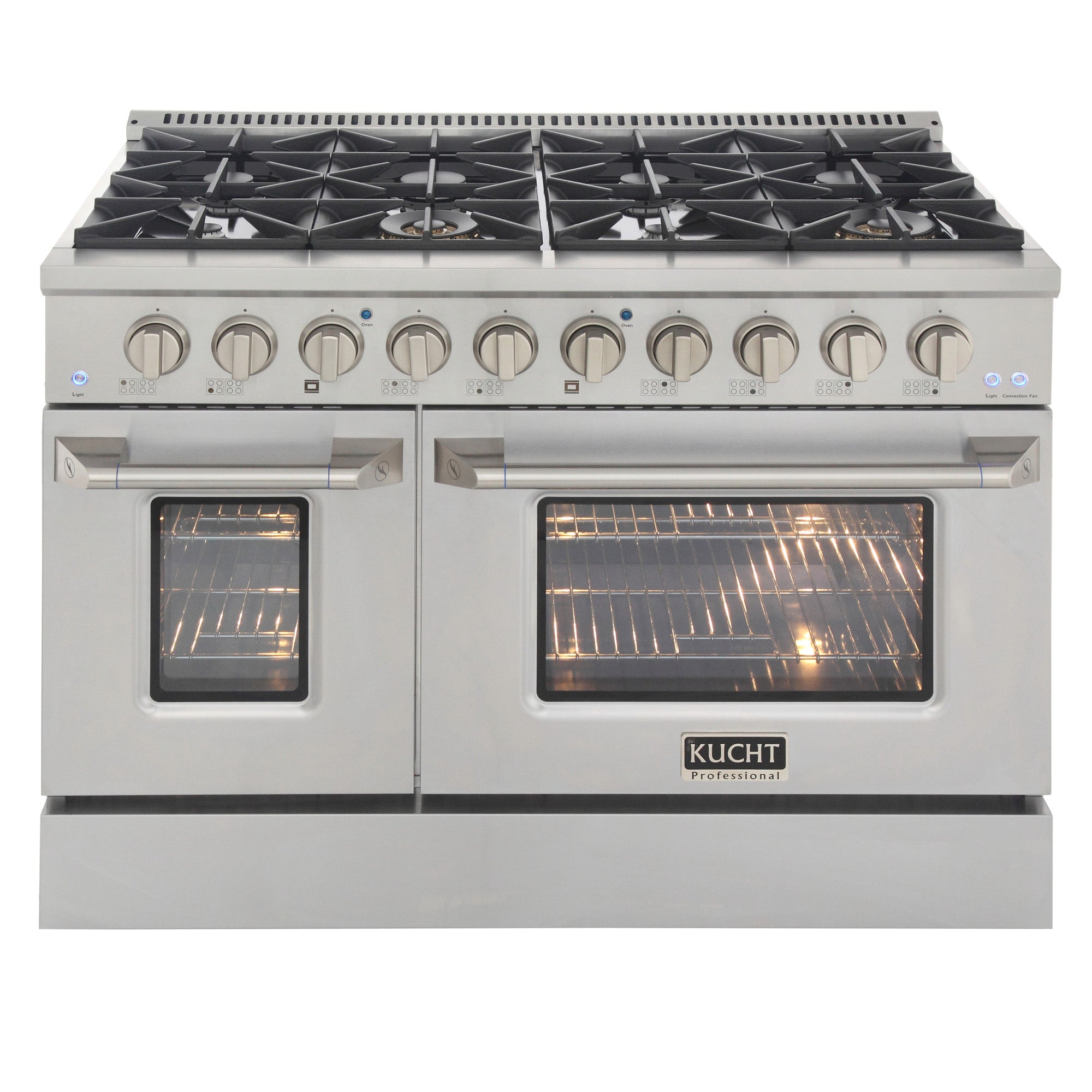 KUCHT Professional 48 in. 6.7 cu. ft. Dual Fuel Range for Natural Gas with Sealed Burners Griddle Grill and Two Ovens One Convection in Stainless Steel
