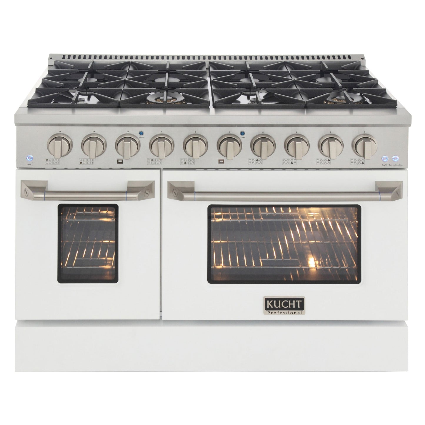 KUCHT Professional 48 in. 6.7 cu. ft. Dual Fuel Range for Propane Gas with Sealed Burners Griddle Grill and Two Ovens One Convection in Stainless Steel
