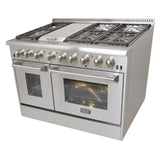 KUCHT Professional 48 in. 6.7 cu. ft. Dual Fuel Range for Natural Gas with Sealed Burners, Griddle and Convection Oven in Stainless Steel with Classic Silver Knobs