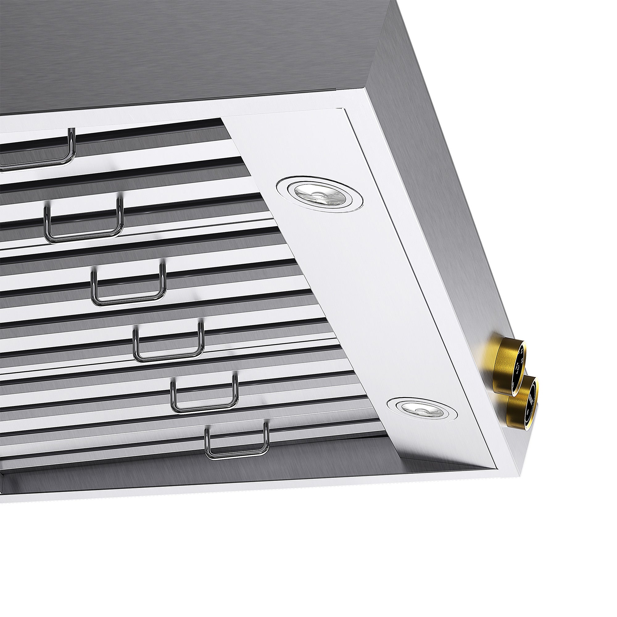 36 in. 900 1200 CFM Ducted Wall Mount Range Hood in Stainless Steel with Gold Accents and Digital Controls