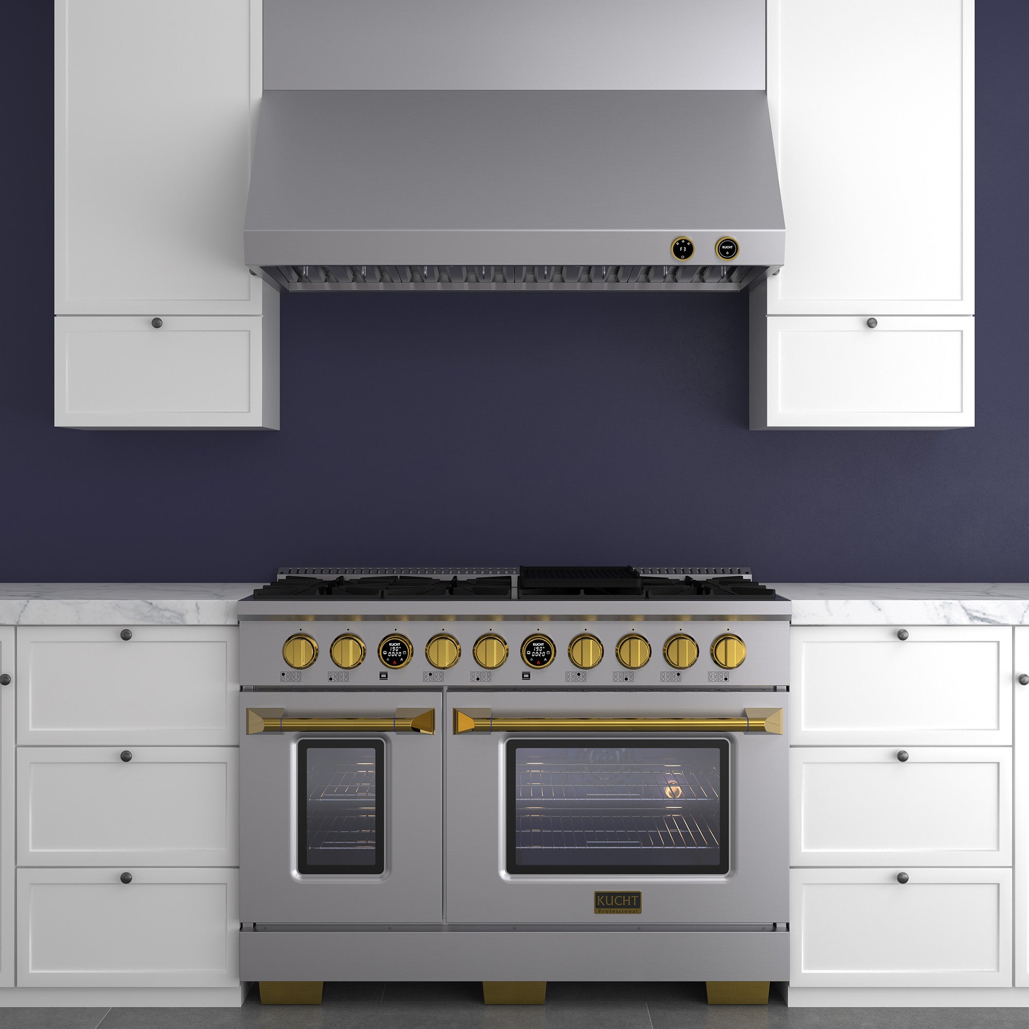 48 in. 6.7 cu. ft. 8 Burners Dual Fuel Range for Natural Gas in Stainless Steel with Kucht Horus Thermostat