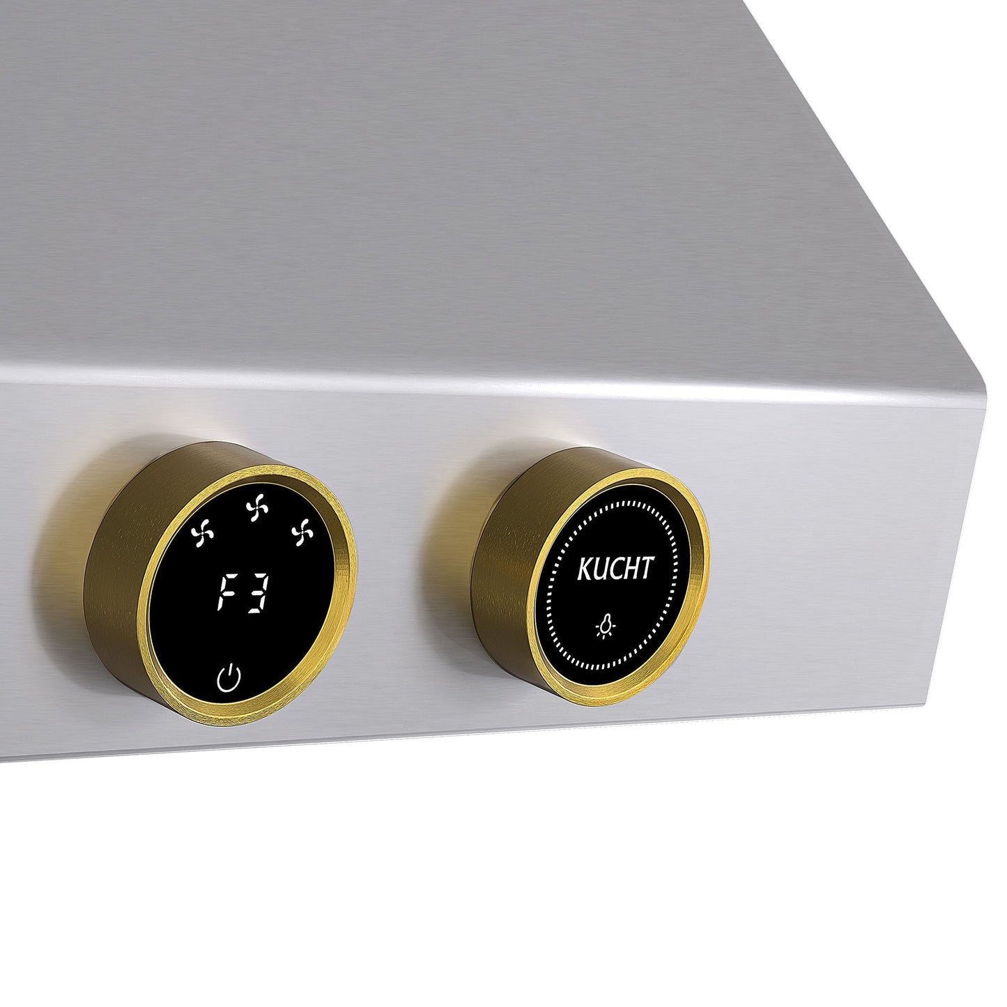 60 in. 900 1200 CFM Ducted Under Cabinet Range Hood in Stainless Steel with Gold Accents and Digital Controls