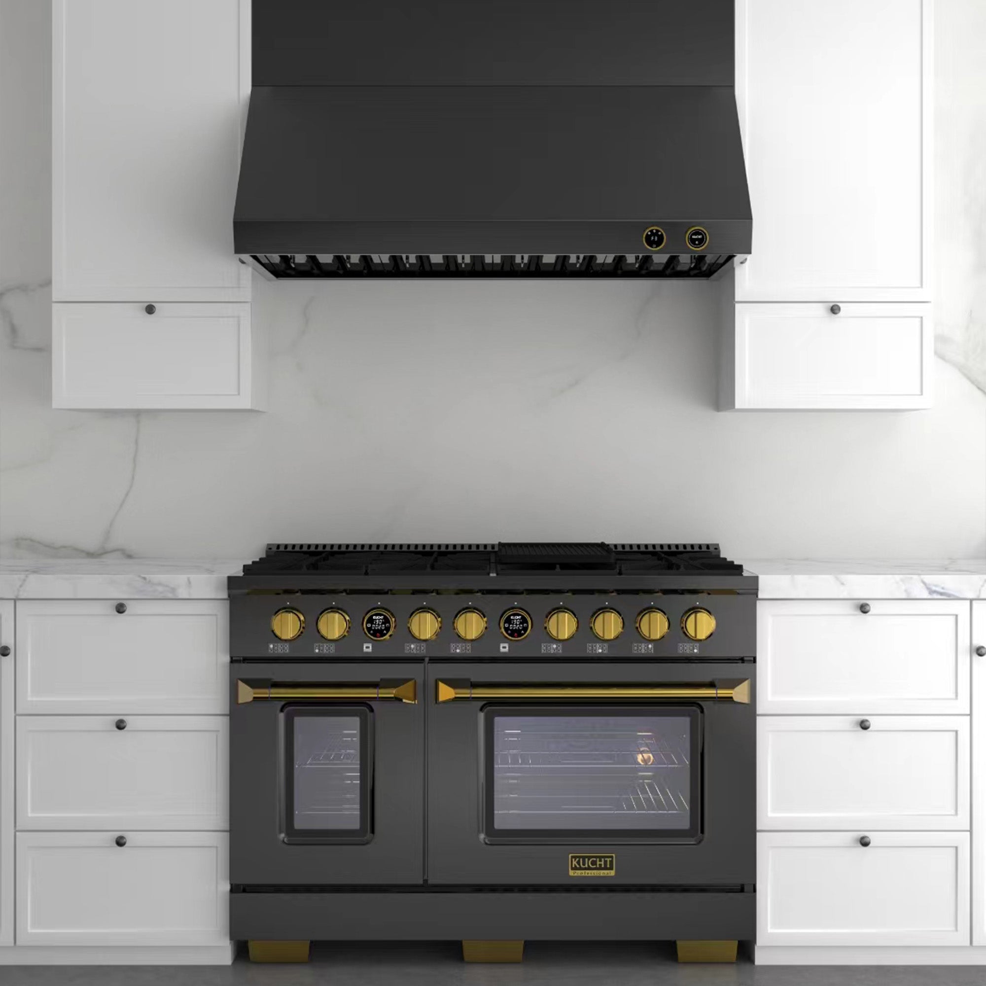 48 in. 6.7 cu. ft. 8 Burners Dual Fuel Range for Natural Gas in Stainless Steel with Kucht Horus Thermostat