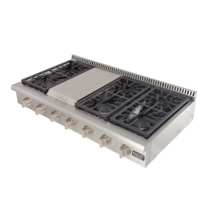 KUCHT Professional 48 in. Natural Gas Range-Top with Sealed Burners and Griddle in Stainless Steel with Classic Silver Knobs