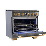 36 in. 5.2 cu. ft. 6 Burners Dual Fuel Range for Natural Gas in Stainless Steel with Kucht Horus Thermostat