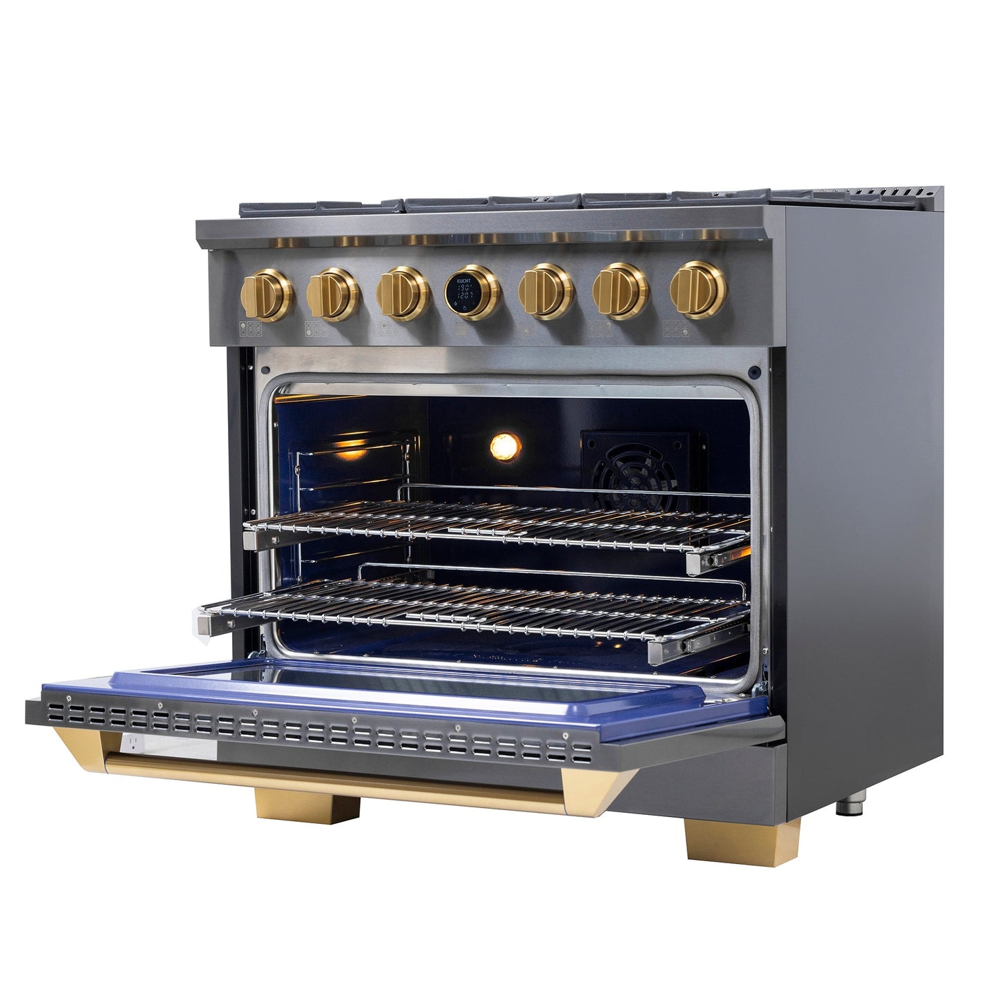 36 in. 5.2 cu. ft. 6 Burners Dual Fuel Range for Natural Gas in Stainless Steel with Kucht Horus Thermostat