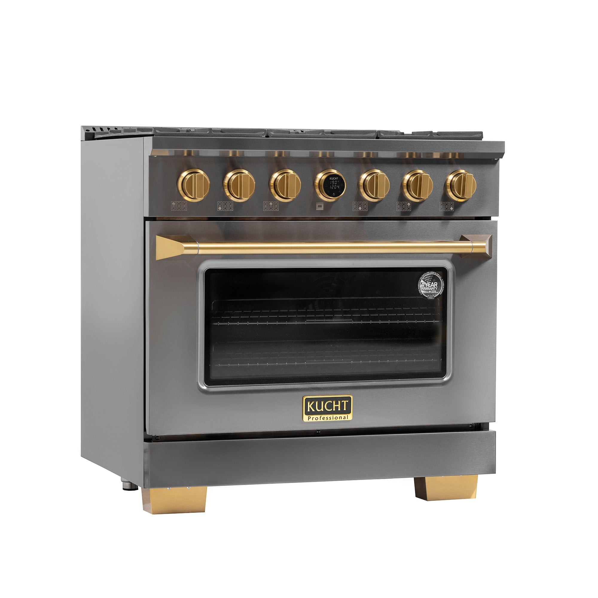 36 in. 5.2 cu. ft. 6 Burners Dual Fuel Range for Propane Gas in Stainless Steel with Kucht Horus Thermostat