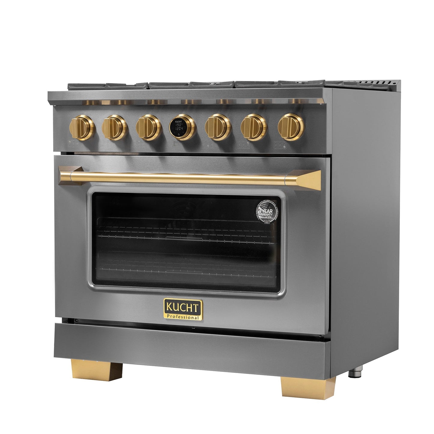 36 in. 5.2 cu. ft. 6 Burners Dual Fuel Range for Natural Gas in Stainless Steel with Kucht Horus Thermostat