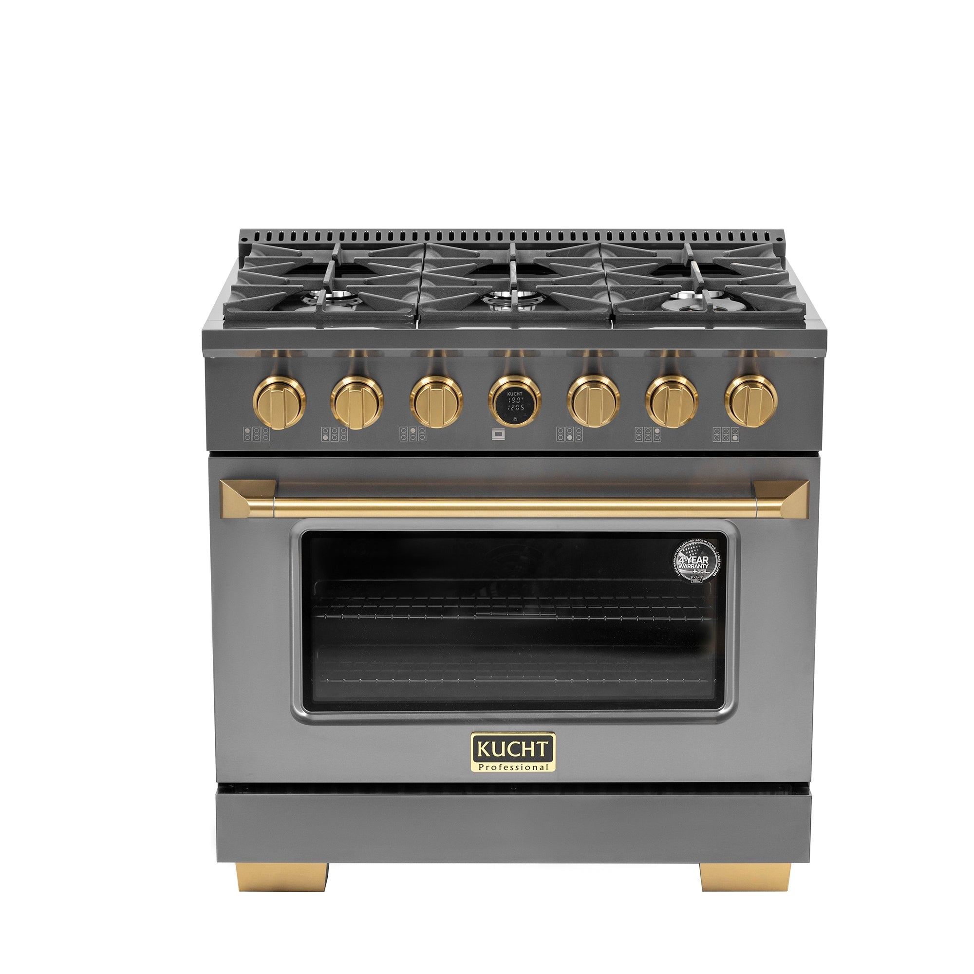36 in. 5.2 cu. ft. 6 Burners Dual Fuel Range for Propane Gas in Stainless Steel with Kucht Horus Thermostat