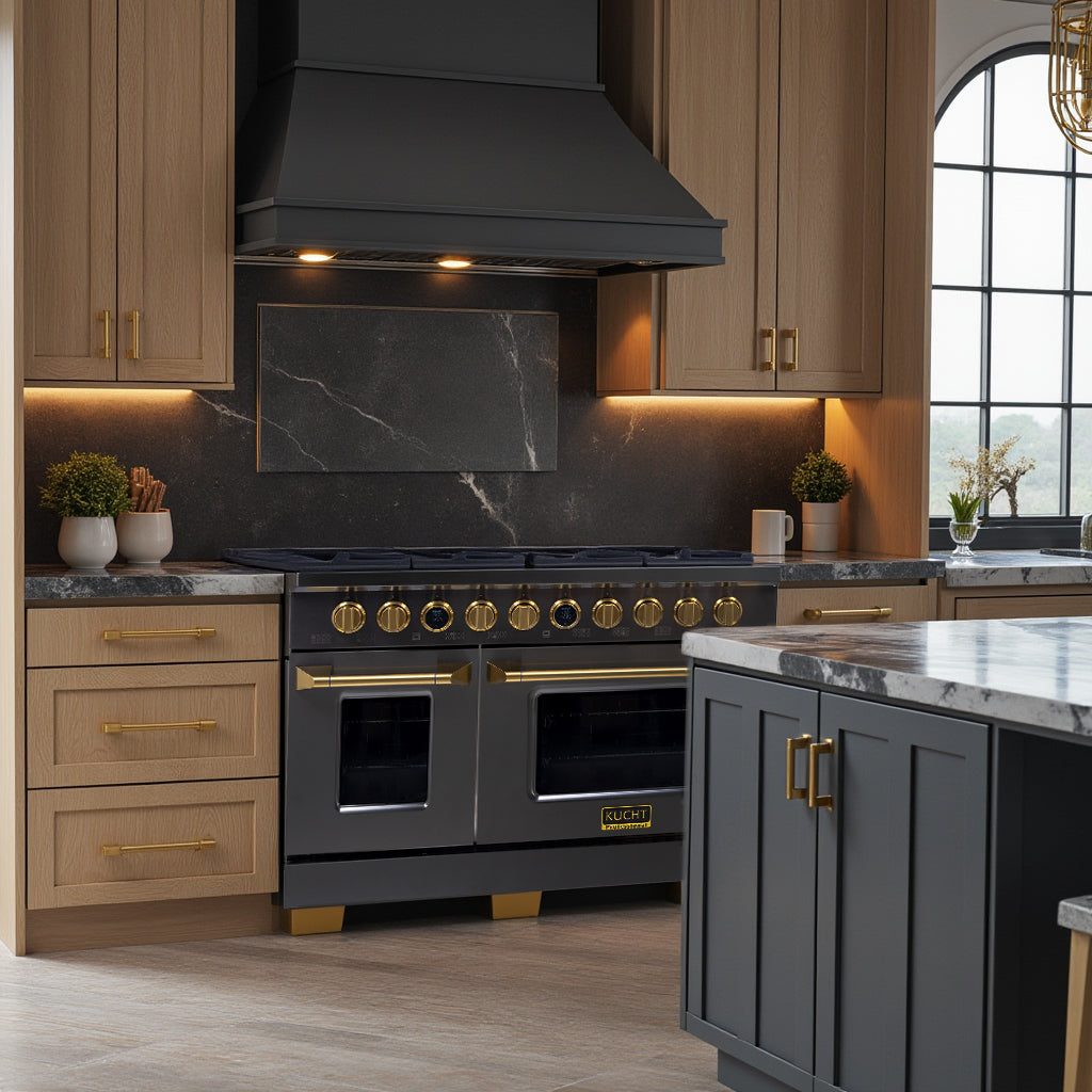 48 in. 6.7 cu. ft. 8 Burners Dual Fuel Range for Propane Gas in Stainless Steel with Kucht Horus Thermostat