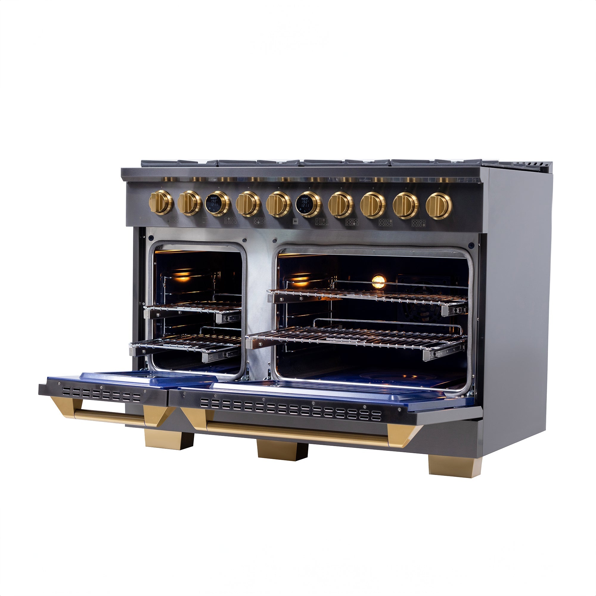 48 in. 6.7 cu. ft. 8 Burners Dual Fuel Range for Natural Gas in Stainless Steel with Kucht Horus Thermostat