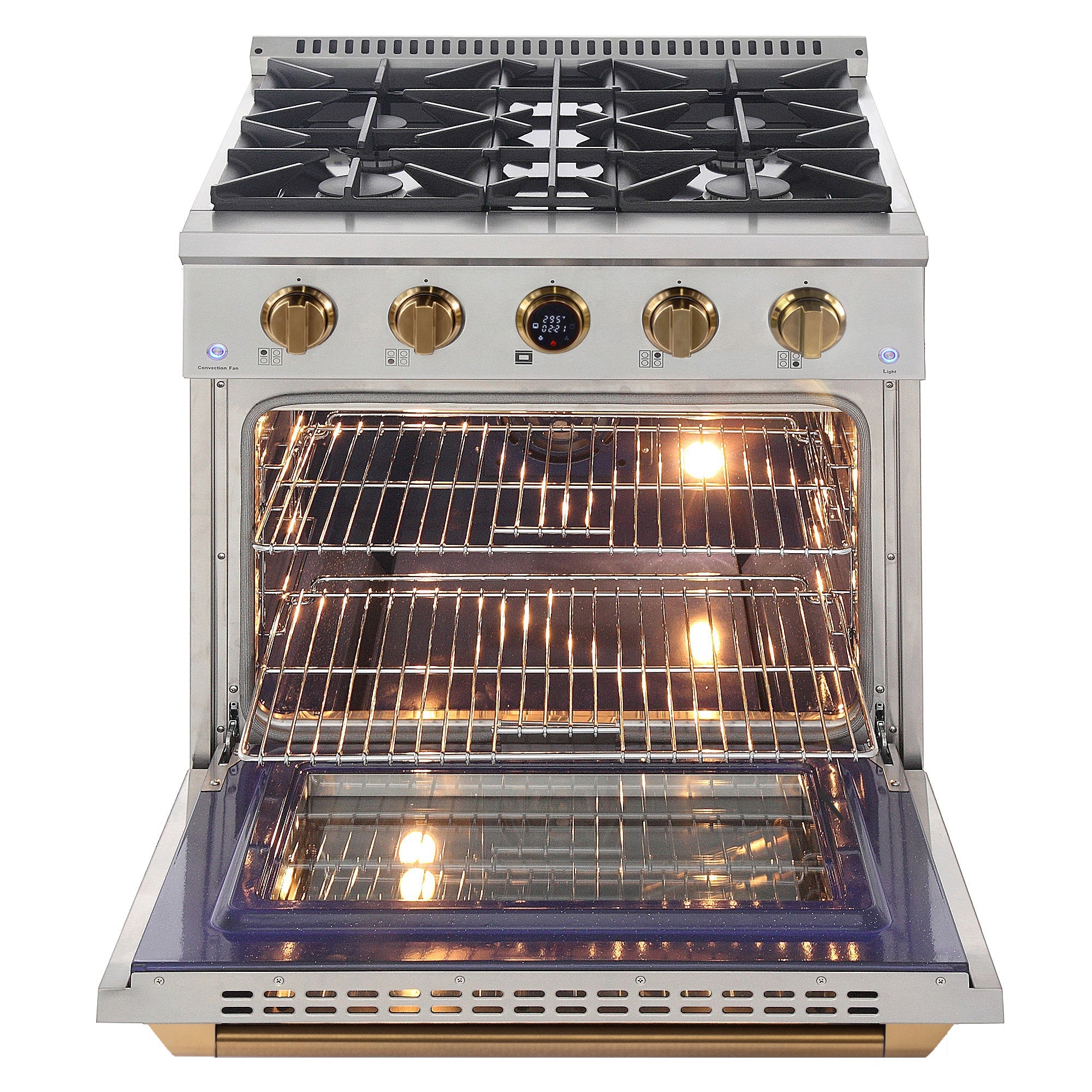 30 in. 4.2 cu. ft. 4 Burners Dual Fuel Range for Propane Gas in Stainless Steel with Kucht Horus Thermostat
