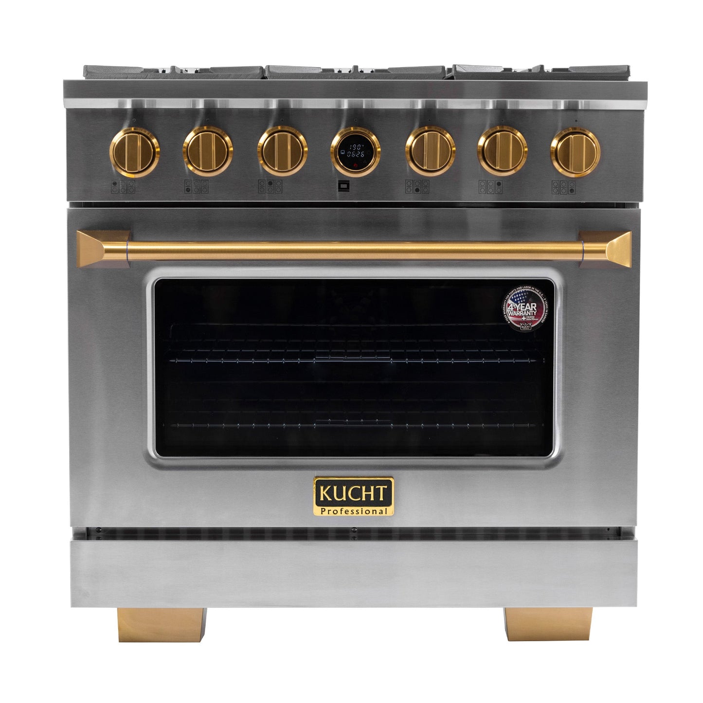36 in. 5.2 cu. ft. 6 Burners Dual Fuel Range for Propane Gas in Stainless Steel with Kucht Horus Thermostat