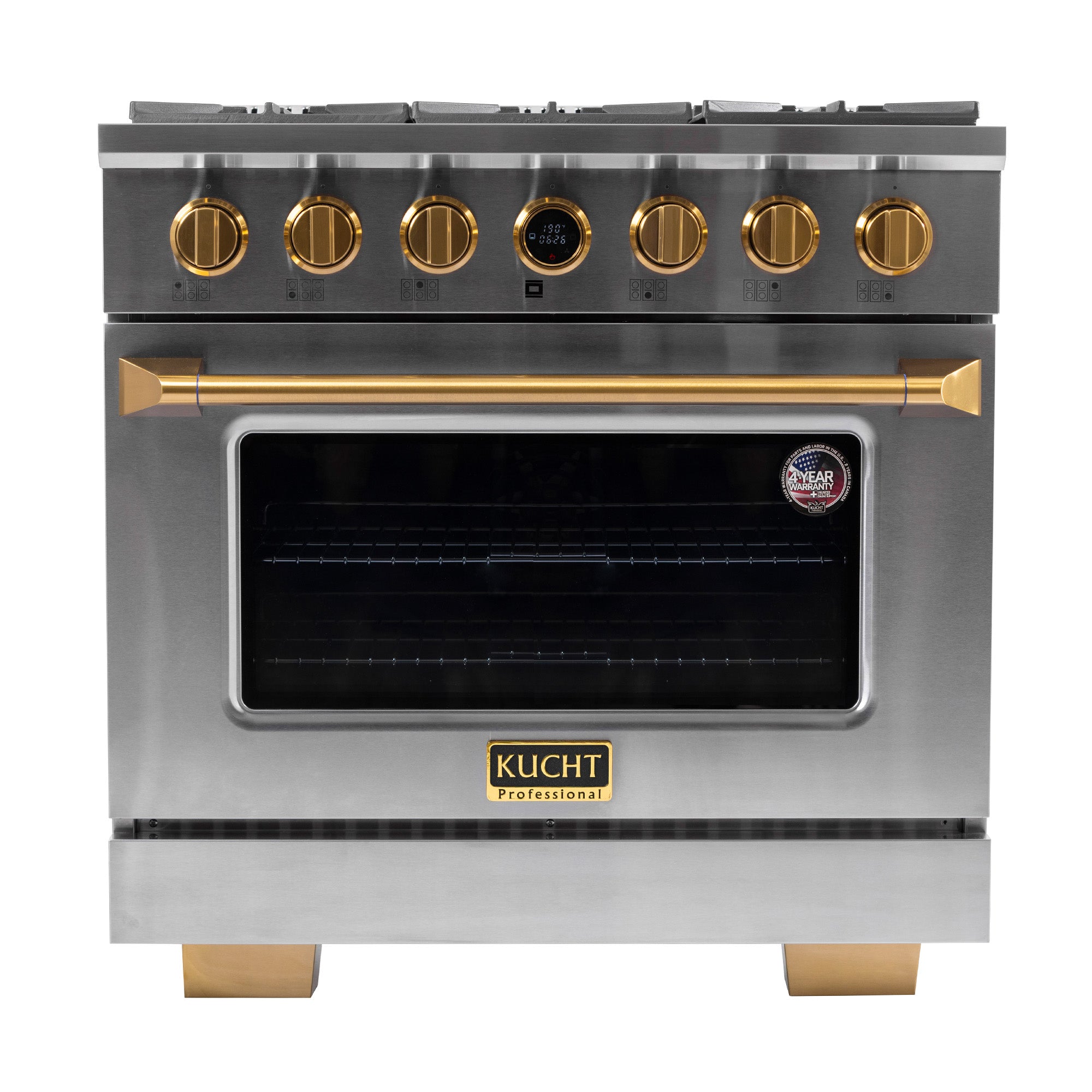 36 in. 5.2 cu. ft. 6 Burners Dual Fuel Range for Propane Gas in Stainless Steel with Kucht Horus Thermostat