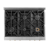 36 in. 5.2 cu. ft. 6 Burners Dual Fuel Range for Natural Gas in Stainless Steel with Kucht Horus Thermostat