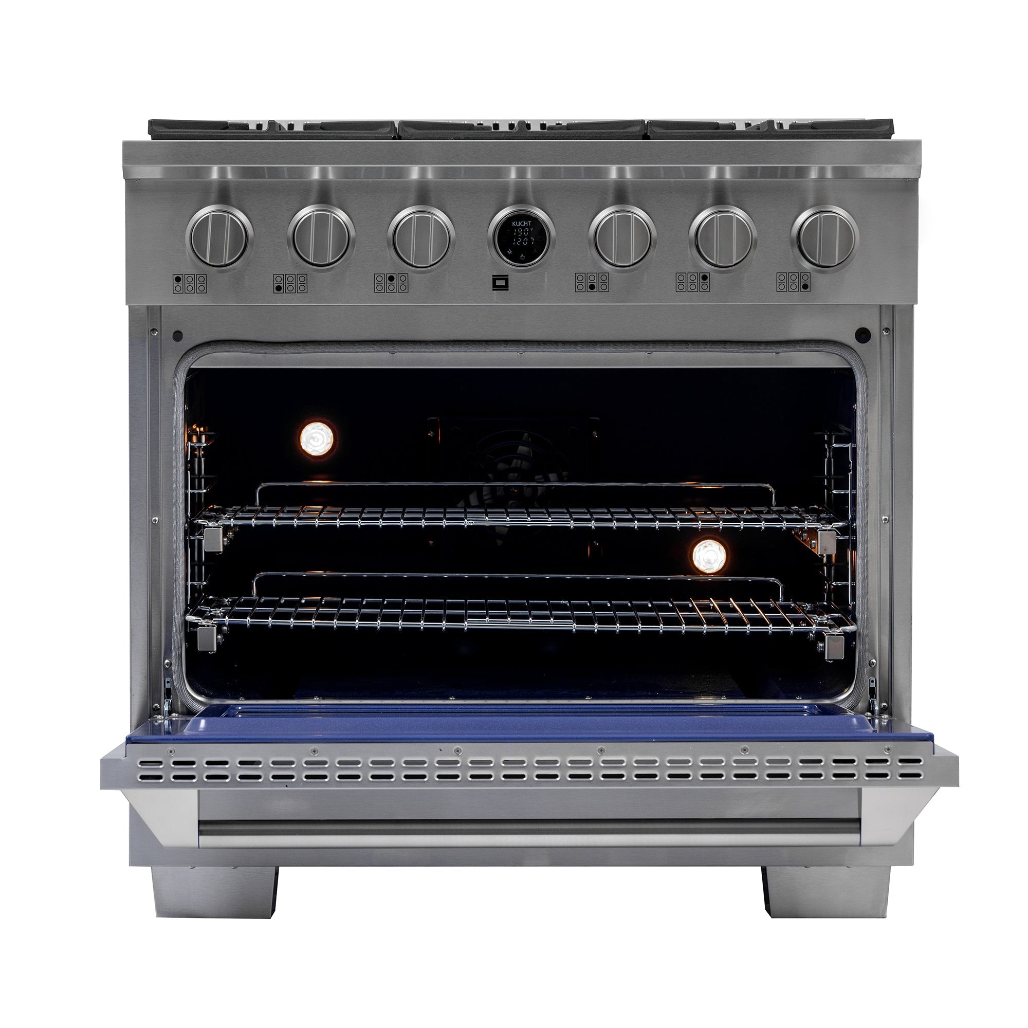 36 in. 5.2 cu. ft. 6 Burners Dual Fuel Range for Propane Gas in Stainless Steel with Kucht Horus Thermostat