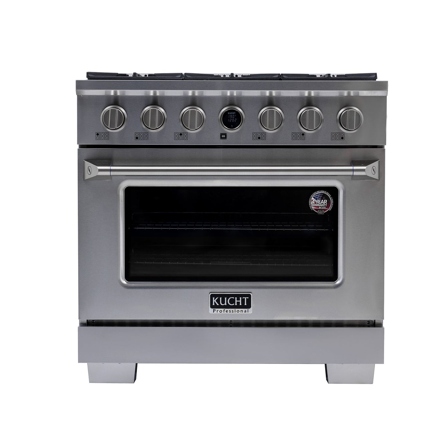 36 in. 5.2 cu. ft. 6 Burners Dual Fuel Range for Propane Gas in Stainless Steel with Kucht Horus Thermostat