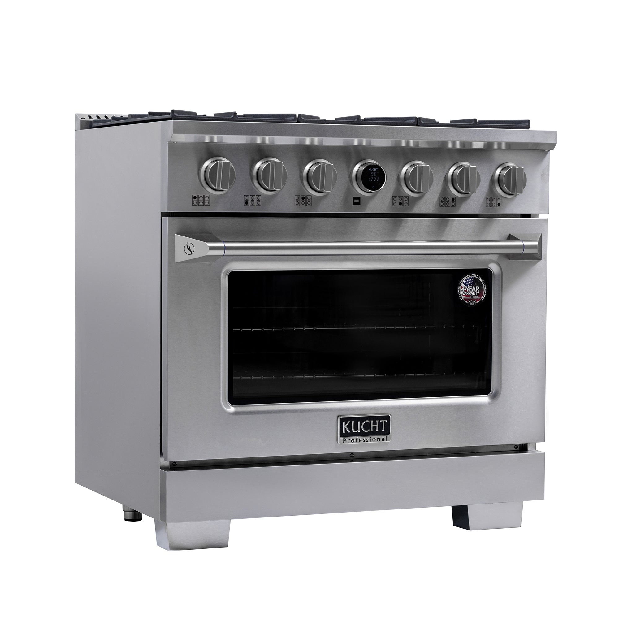 36 in. 5.2 cu. ft. 6 Burners Dual Fuel Range for Propane Gas in Stainless Steel with Kucht Horus Thermostat