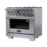 36 in. 5.2 cu. ft. 6 Burners Dual Fuel Range for Propane Gas in Stainless Steel with Kucht Horus Thermostat