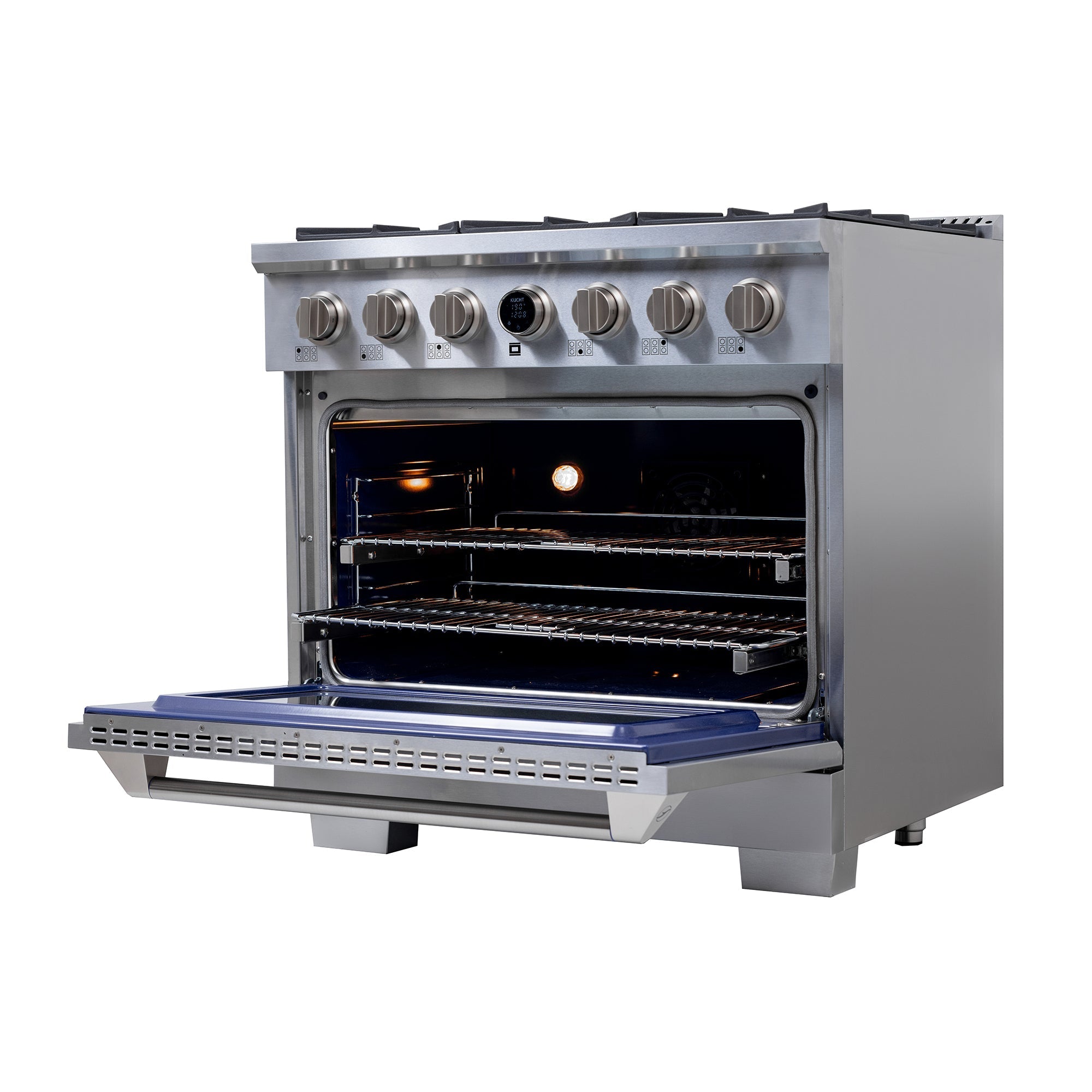 36 in. 5.2 cu. ft. 6 Burners Dual Fuel Range for Natural Gas in Stainless Steel with Kucht Horus Thermostat
