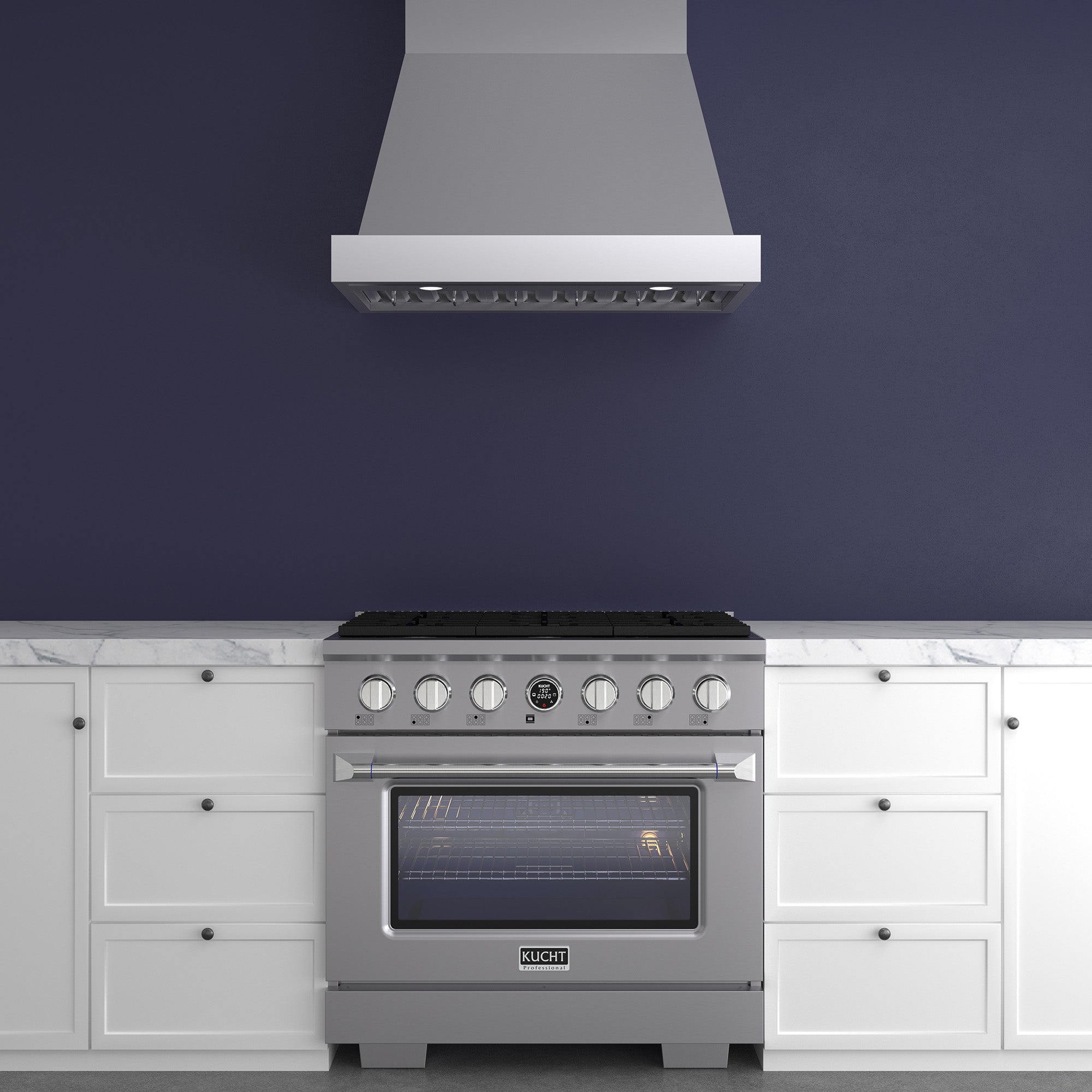 36 in. 5.2 cu. ft. 6 Burners Dual Fuel Range for Natural Gas in Stainless Steel with Kucht Horus Thermostat
