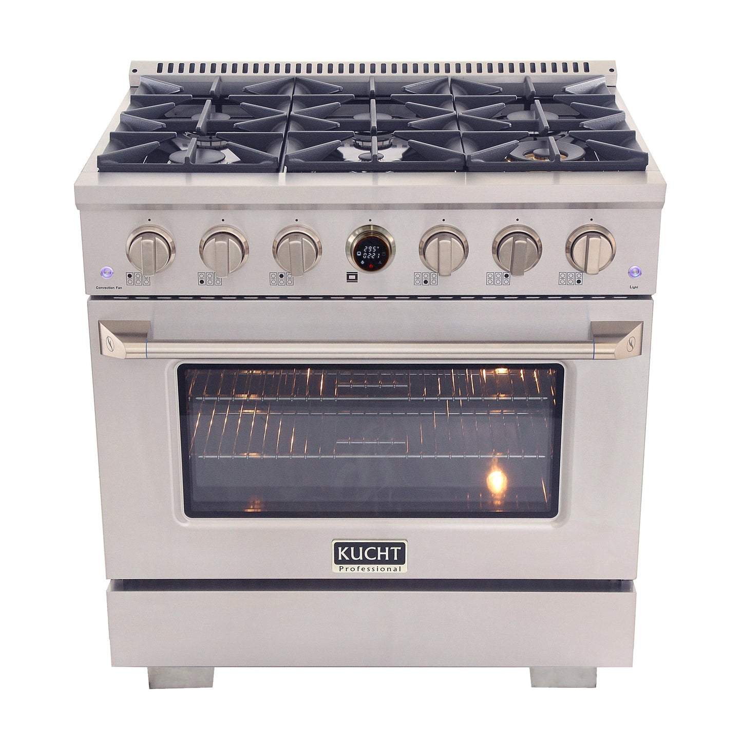 36 in. 5.2 cu. ft. 6 Burners Dual Fuel Range for Natural Gas in Stainless Steel with Kucht Horus Thermostat