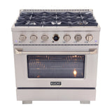 36 in. 5.2 cu. ft. 6 Burners Dual Fuel Range for Natural Gas in Stainless Steel with Kucht Horus Thermostat
