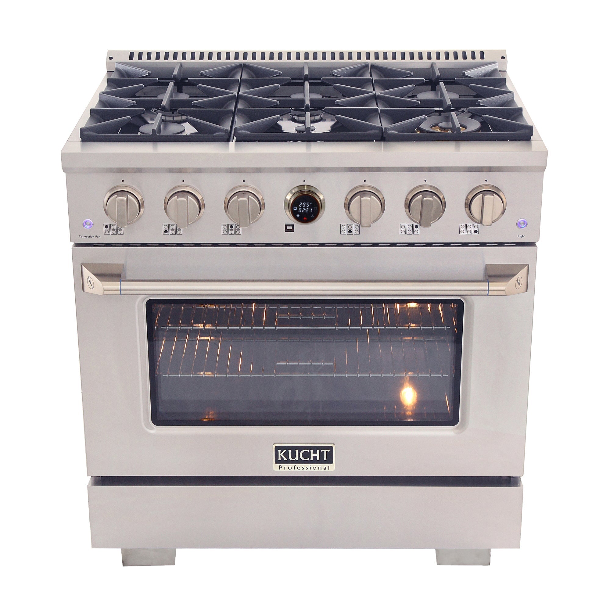 36 in. 5.2 cu. ft. 6 Burners Dual Fuel Range for Natural Gas in Stainless Steel with Kucht Horus Thermostat