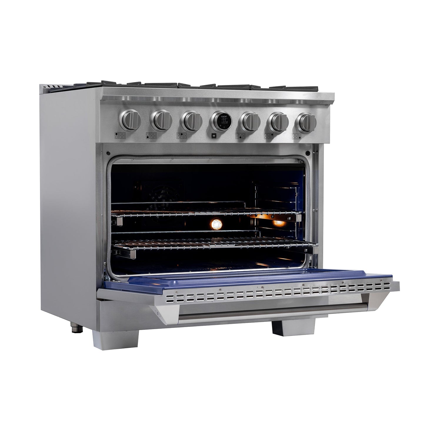 36 in. 5.2 cu. ft. 6 Burners Dual Fuel Range for Natural Gas in Stainless Steel with Kucht Horus Thermostat