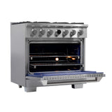 36 in. 5.2 cu. ft. 6 Burners Dual Fuel Range for Natural Gas in Stainless Steel with Kucht Horus Thermostat