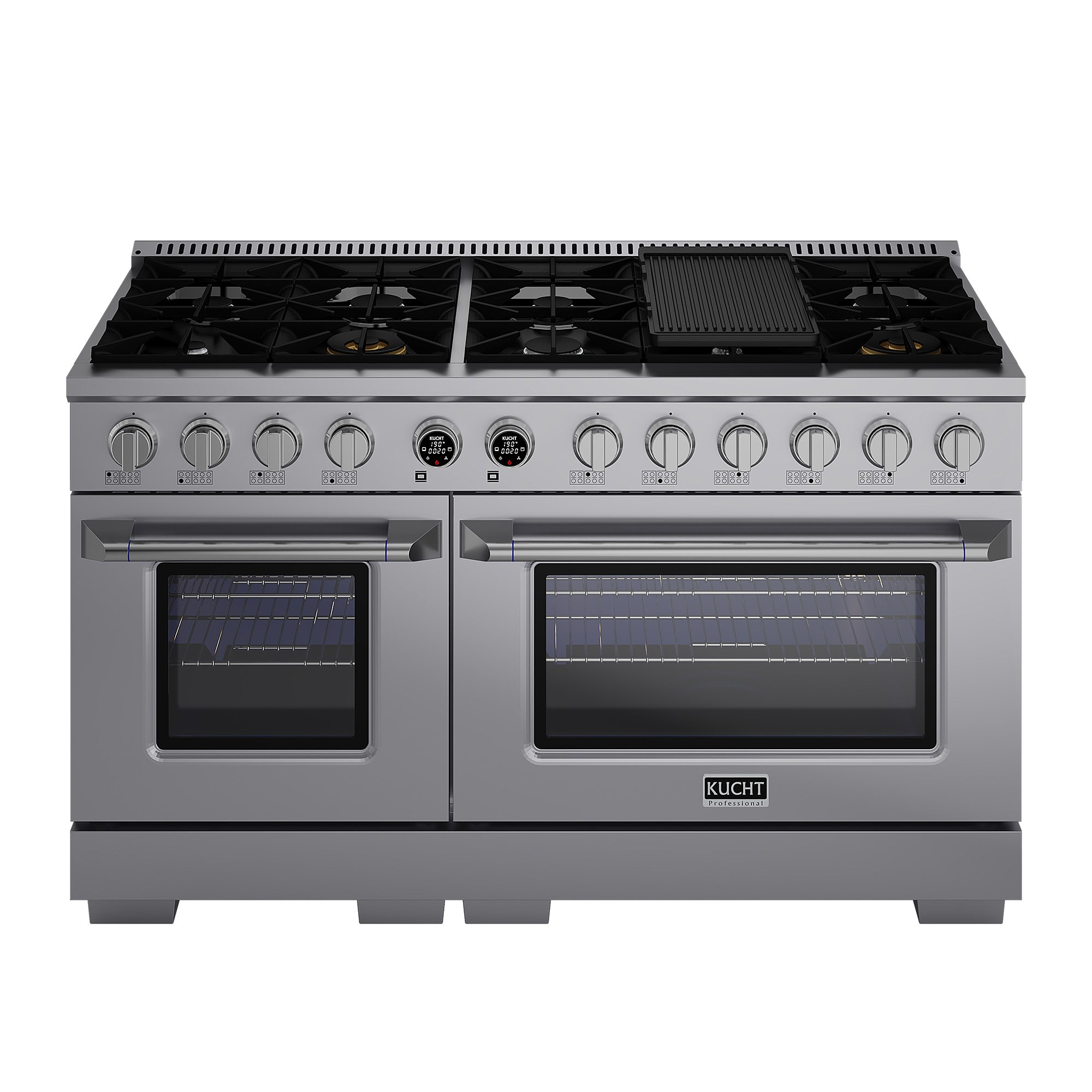 60 in. 8.4 cu. ft. 8 Burners Dual Fuel Range for Natural Gas in Stainless Steel with Kucht Horus Thermostat