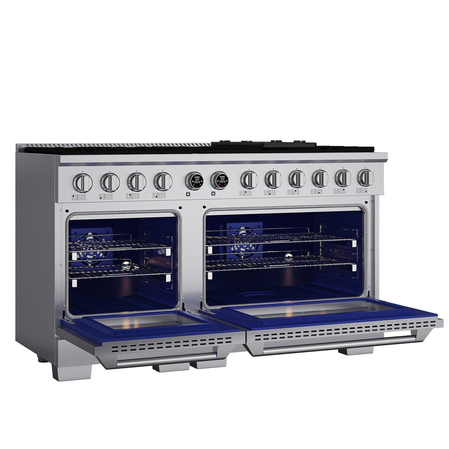 60 in. 8.4 cu. ft. 8 Burners Dual Fuel Range for Natural Gas in Stainless Steel with Kucht Horus Thermostat
