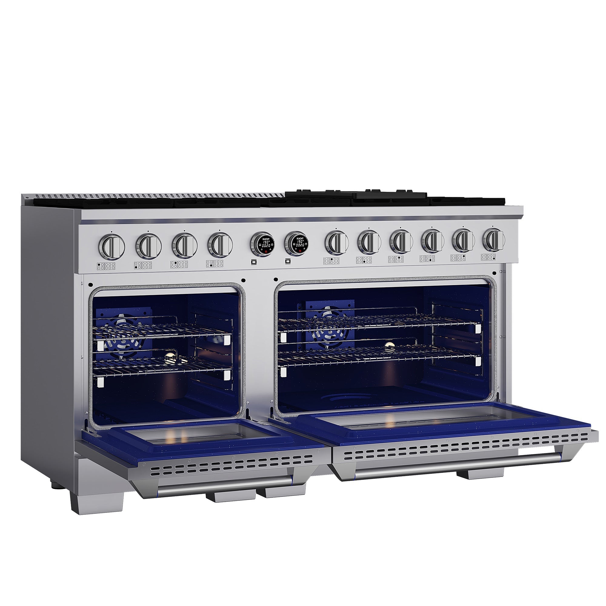 60 in. 8.4 cu. ft. 8 Burners Dual Fuel Range for Natural Gas in Stainless Steel with Kucht Horus Thermostat