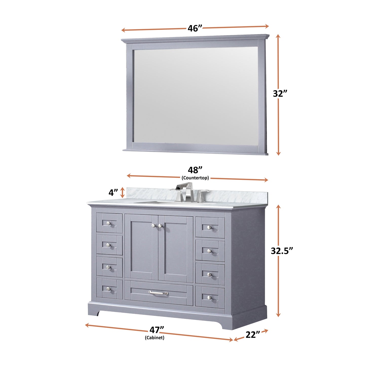 Dukes 48 in. Freestanding Bathroom Vanity with White Carrara Marble Top, White Square Sink